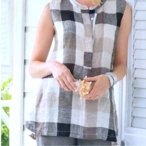 Soft Surroundings Ecossais Linen Plaid Top